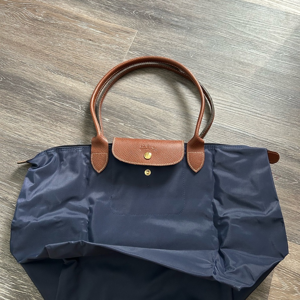 Longchamp Navy and Brown Tote Bag